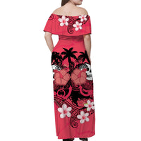 Hawaii Skull Off Shoulder Long Dress Mysterious Polynesia and Pink Flowers LT13 - Polynesian Pride