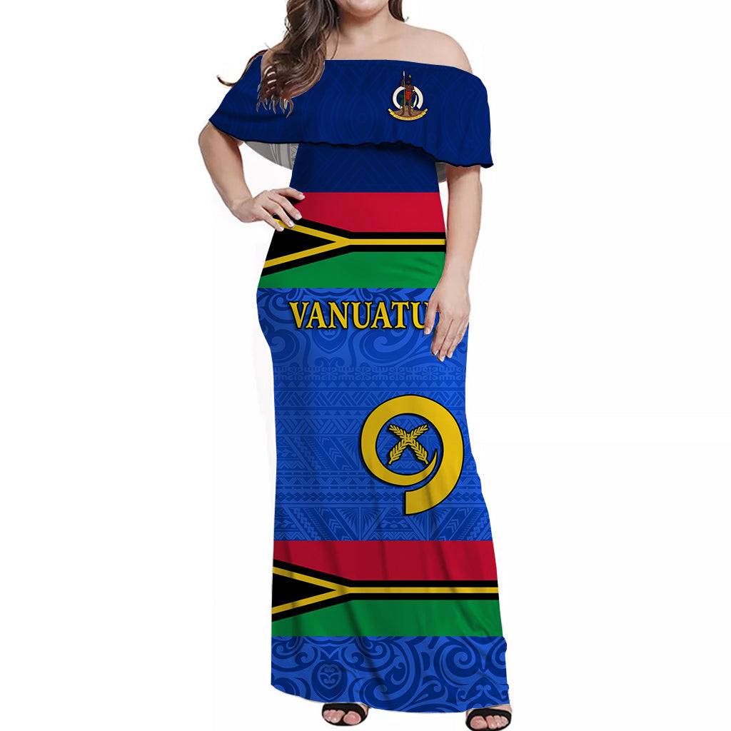 (Custom Personalised) Vanuatu Off Shoulder Long Dress Style Flag LT13 Women Blue - Polynesian Pride