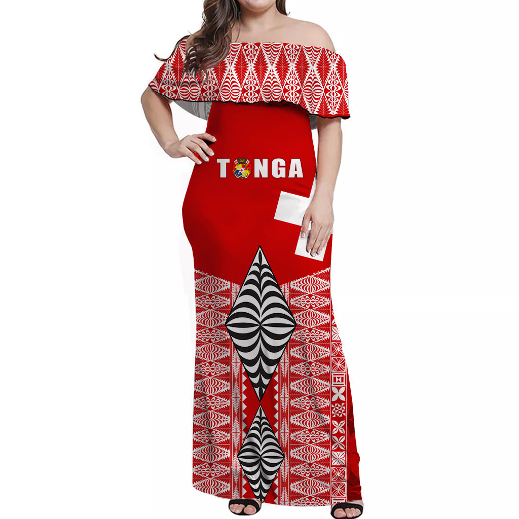 Tonga Rugby Off Shoulder Long Dress Kupesi Ngatu Ver.01 LT13 Women Art - Polynesian Pride