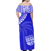(Happy Birthday Rini) Fiji Off Shoulder Long Dress Tapa Polynesian Blue LT13 - Polynesian Pride