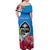 (Custom Personalised) Guam Chamorro Off Shoulder Long Dress Latte Stone Flowers Style Blue LT13 - Polynesian Pride