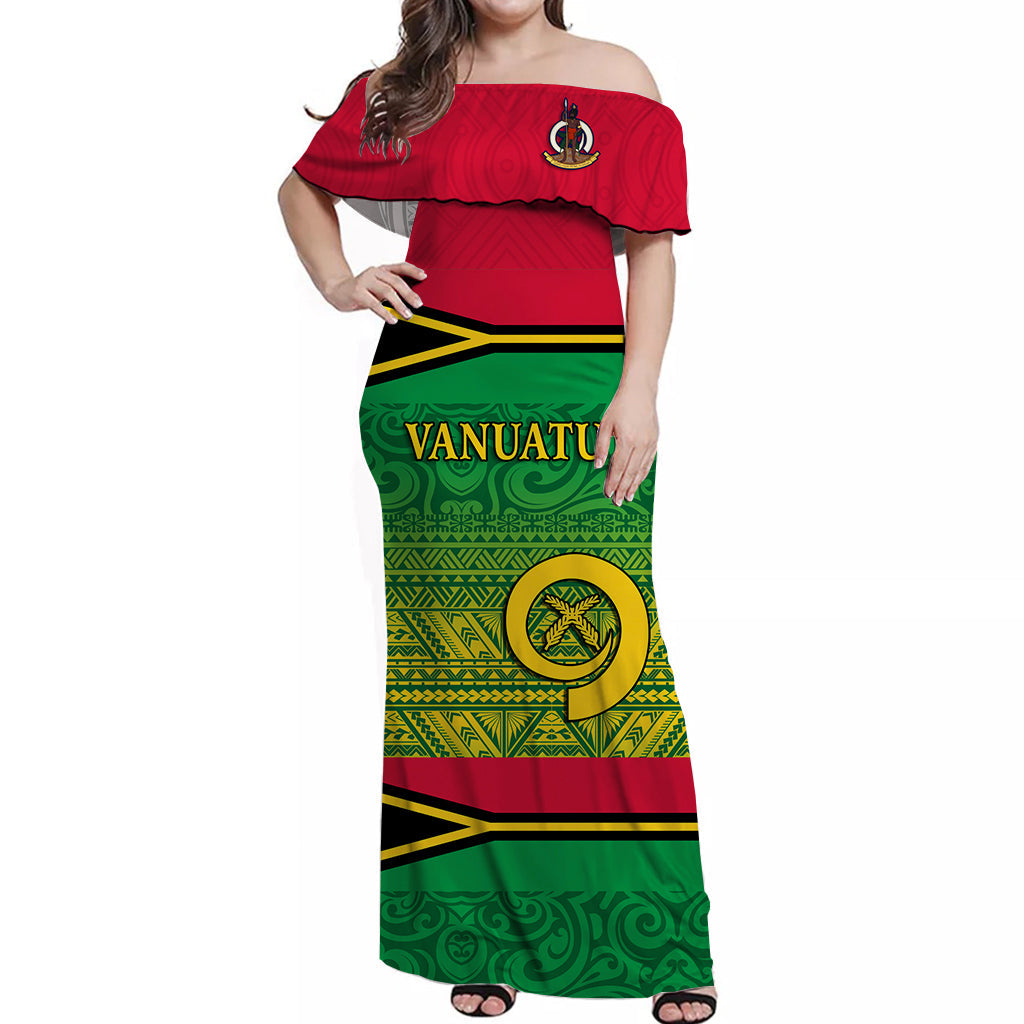 (Custom Personalised) Vanuatu Off Shoulder Long Dress Color Flag LT13 Women Art - Polynesian Pride