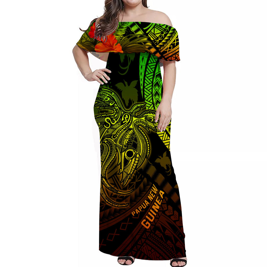 (Custom Personalised) Papua New Guinea Off Shoulder Long Dress Raggiana Birds Of Paradise Special 02 LT13 Women Art - Polynesian Pride