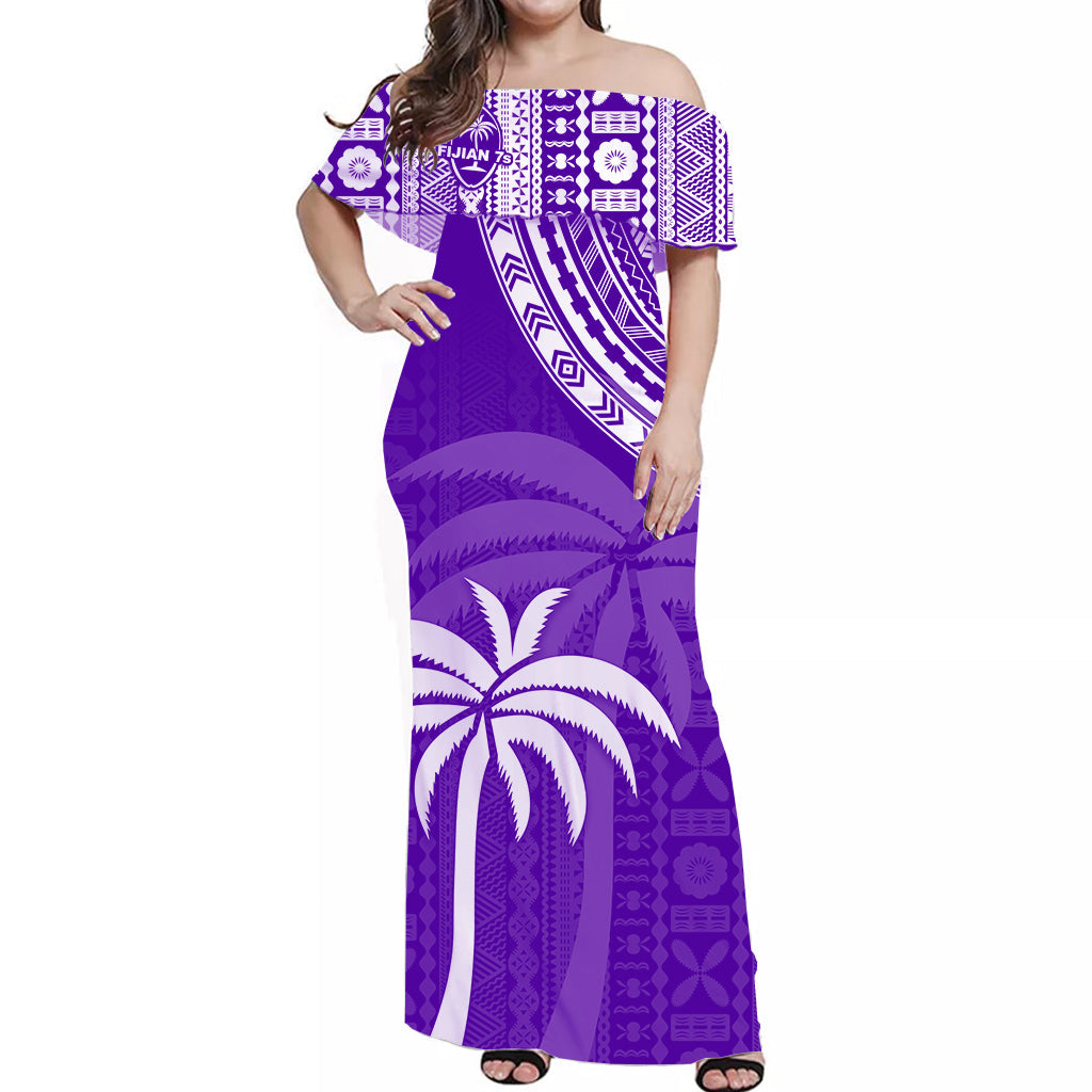 Fiji Rugby Sevens Off Shoulder Long Dress Fijian 7s Tapa Polynesian Purple LT13 Women Purple - Polynesian Pride