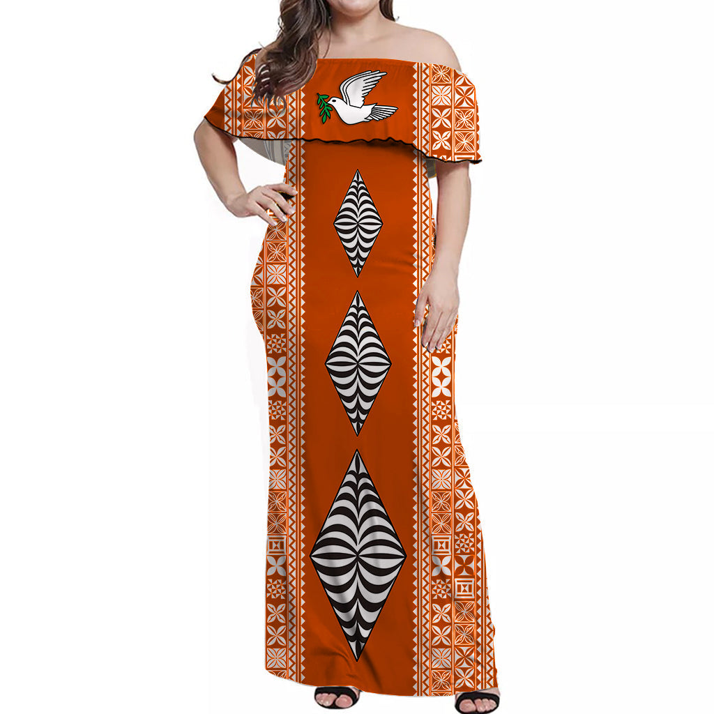 Tonga Rugby Off Shoulder Long Dress - Mate Ma'a Tonga Version Orange LT13 Women Orange - Polynesian Pride