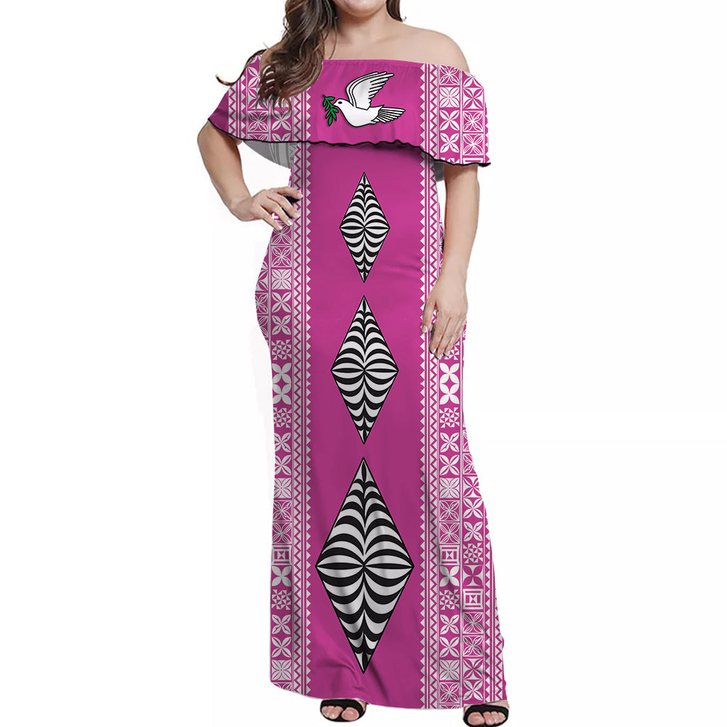 Tonga Rugby Off Shoulder Long Dress - Mate Ma'a Tonga Version Pink LT13 Women Pink - Polynesian Pride