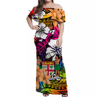 Fiji Tie Dye Off Shoulder Long Dress Polynesian Tribal Creative Tropical Flowers LT13 Women Red - Polynesian Pride