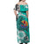 Tahiti Islands Off Shoulder Long Dress Polynesian Shark Mix Tropical Flowers Turquoise Style LT14 - Polynesian Pride