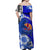 Tahiti Islands Off Shoulder Long Dress Polynesian Shark Mix Tropical Flowers Blue Style LT14 - Polynesian Pride