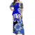 Tahiti Islands Off Shoulder Long Dress Polynesian Shark Mix Tropical Flowers Blue Style LT14 Women Blue - Polynesian Pride