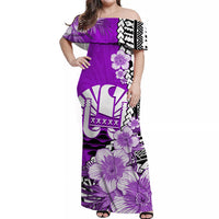 (Custom Personalised) Tahiti Islands Off Shoulder Long Dress Polynesian Shark Mix Tropical Flowers Purple Style LT14 Women Purple - Polynesian Pride