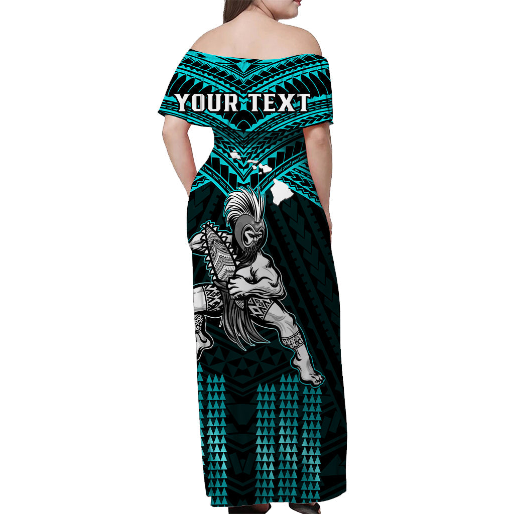 (Custom Personalised) Hawaii Off Shoulder Long Dress Hawaiian Warrior With Weapon Polynesian Ver.02 LT14 - Polynesian Pride
