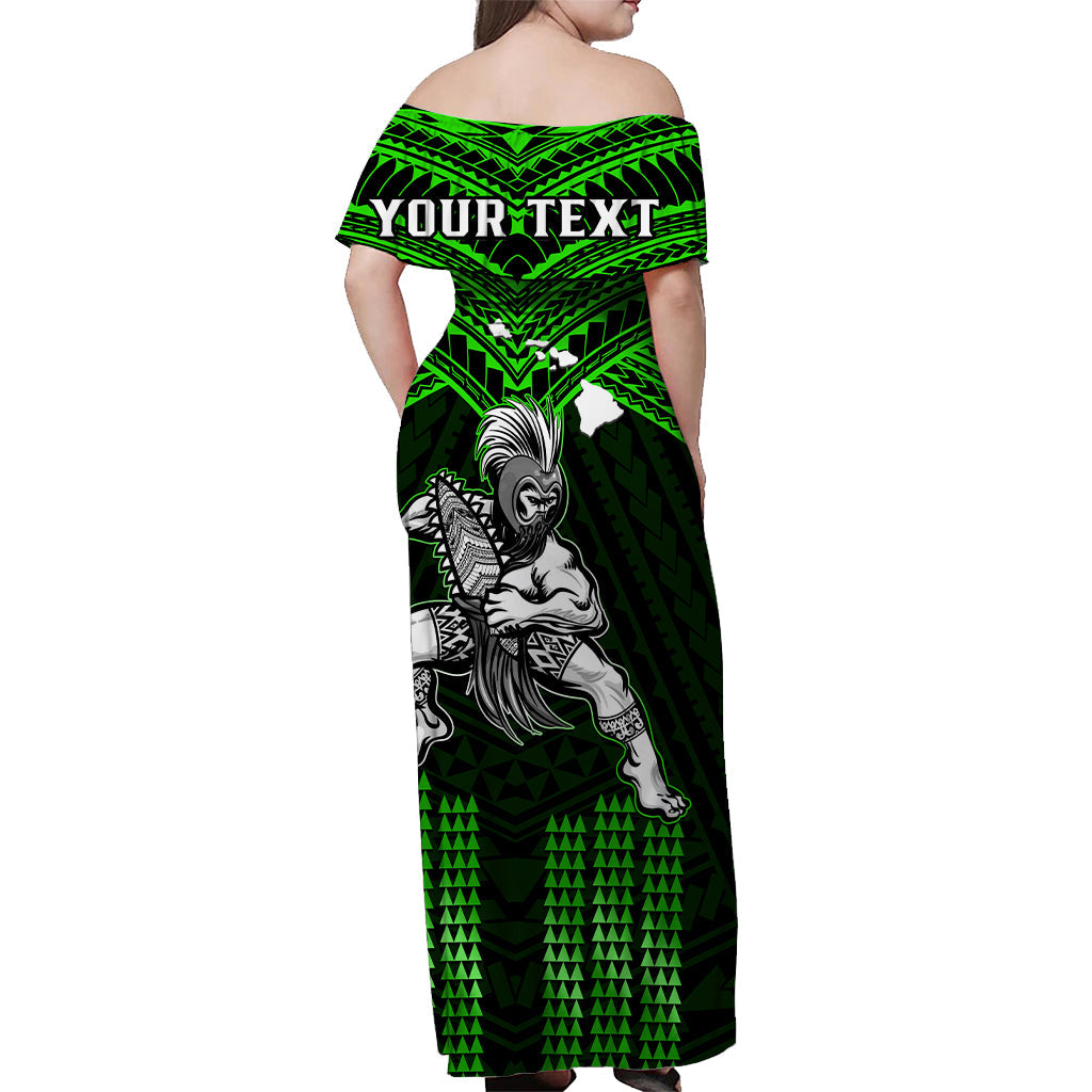(Custom Personalised) Hawaii Off Shoulder Long Dress Hawaiian Warrior With Weapon Polynesian Ver.03 LT14 - Polynesian Pride