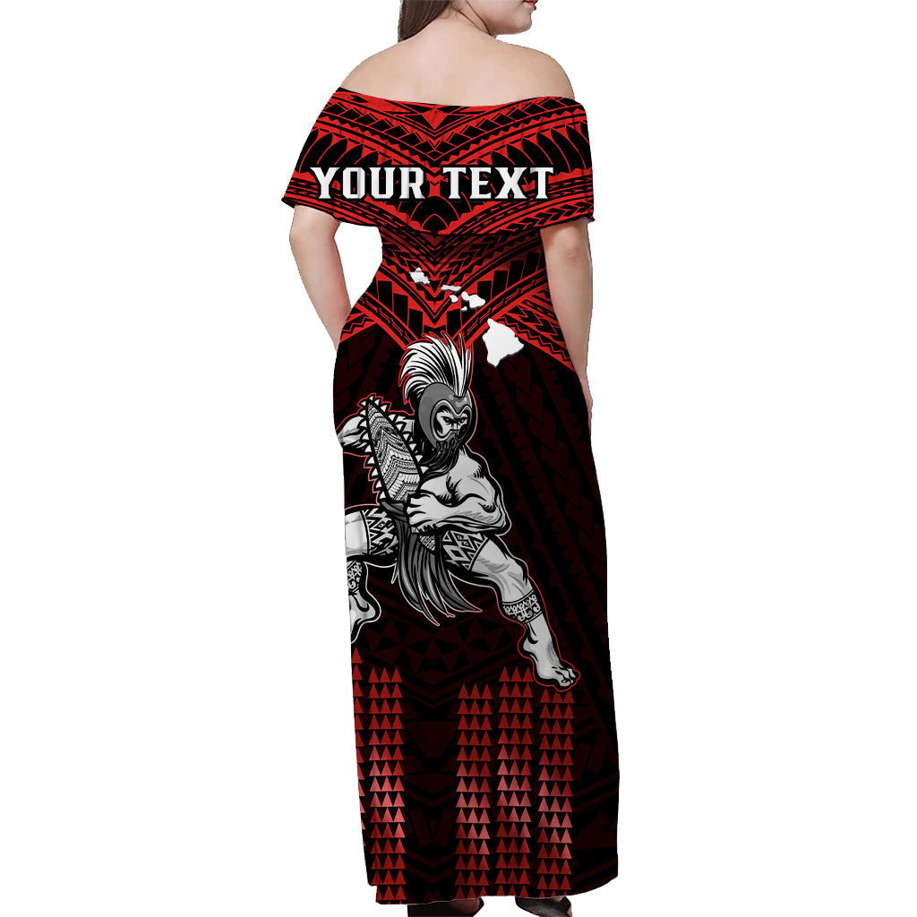 (Custom Personalised) Hawaii Off Shoulder Long Dress Hawaiian Warrior With Weapon Polynesian Ver.05 LT14 - Polynesian Pride