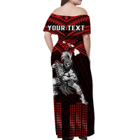 (Custom Personalised) Hawaii Off Shoulder Long Dress Hawaiian Warrior With Weapon Polynesian Ver.05 LT14 - Polynesian Pride