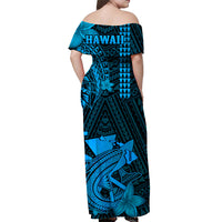 (Custom Personalised) Hawaii Off Shoulder Long Dress Kakau Kanaka Maoli Combine Polynesian Shark Ver.03 LT14 - Polynesian Pride