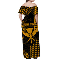 (Custom Personalised) Hawaii Day Kakau Off Shoulder Long Dress Proud To Be Hawaiian Gold King Kamehameha and Kanaka Maoli LT13 - Polynesian Pride