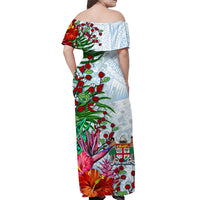 (Custom Personalised) Fiji Off Shoulder Long Dress Proud Fijian Tapa mix Tagimoucia Flowers LT13 - Polynesian Pride