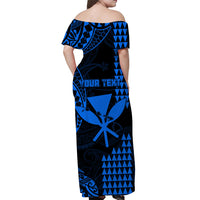 (Custom Personalised) Hawaii Day Kakau Off Shoulder Long Dress Proud To Be Hawaiian Blue King Kamehameha and Kanaka Maoli LT13 - Polynesian Pride