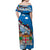 (Custom Personalised) Fiji Off Shoulder Long Dress Fijian Drua Mix Tagimaucia Flower Blue Style LT14 - Polynesian Pride