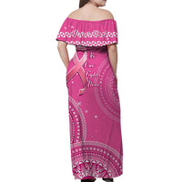 (Custom Personalised) Tonga Breast Cancer Off Shoulder Long Dress Tongan Ngatu Pattern No One Fights Alone LT14 - Polynesian Pride