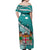 Fiji Off Shoulder Long Dress Fijian Drua Mix Tagimaucia Flower Turquoise Style LT14 - Polynesian Pride