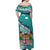 (Custom Personalised) Fiji Off Shoulder Long Dress Fijian Drua Mix Tagimaucia Flower Turquoise Style LT14 - Polynesian Pride