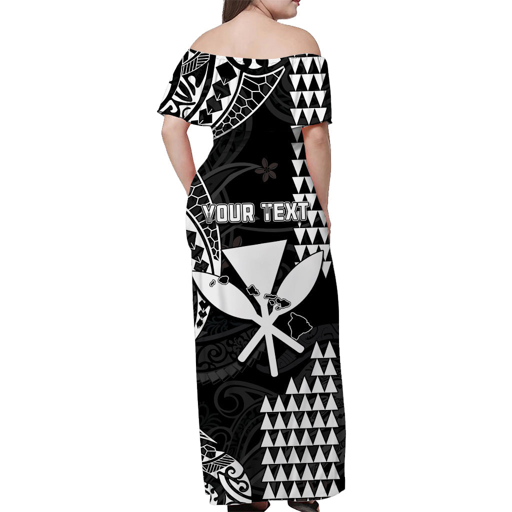 (Custom Personalised) Hawaii Day Kakau Off Shoulder Long Dress Proud To Be Hawaiian Black King Kamehameha and Kanaka Maoli LT13 - Polynesian Pride