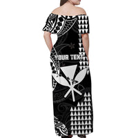 (Custom Personalised) Hawaii Day Kakau Off Shoulder Long Dress Proud To Be Hawaiian Black King Kamehameha and Kanaka Maoli LT13 - Polynesian Pride