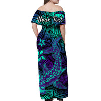 (Custom Personalised) Polynesian Off Shoulder Long Dress Purple Paradise Hawaiian Tribal Hammerhead Shark LT14 - Polynesian Pride
