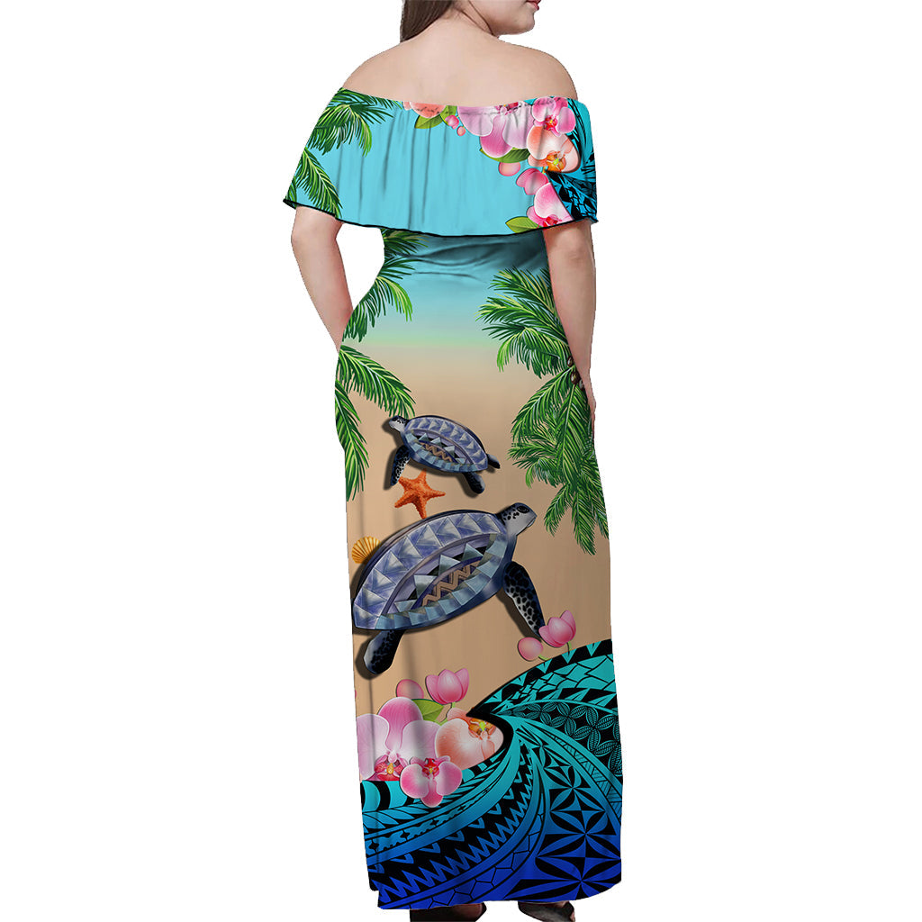 Polynesian Turtle Coconut Tree And Orchids Matching Dress and Hawaiian Shirt LT14 - Polynesian Pride