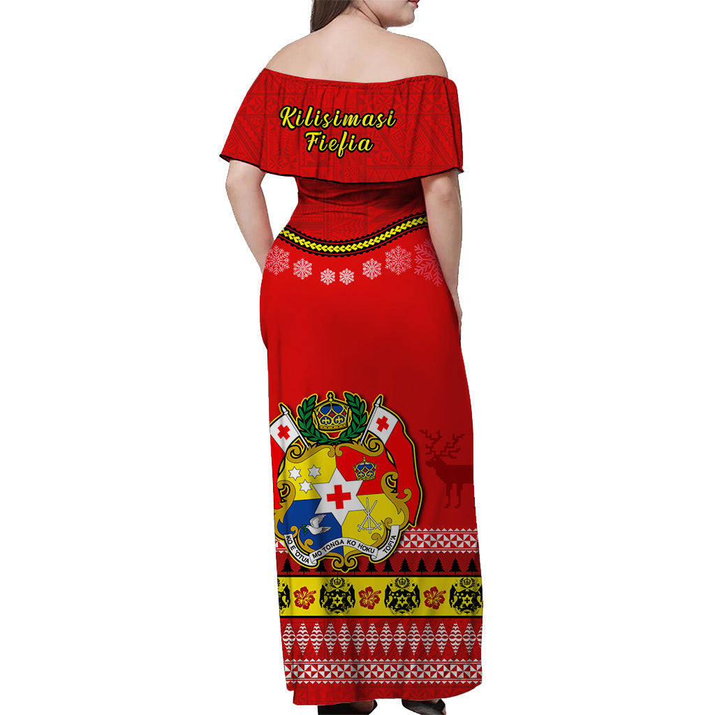 Tonga Christmas Off Shoulder Long Dress Tongan Ngatu Kilisimasi Fiefia LT14 - Polynesian Pride