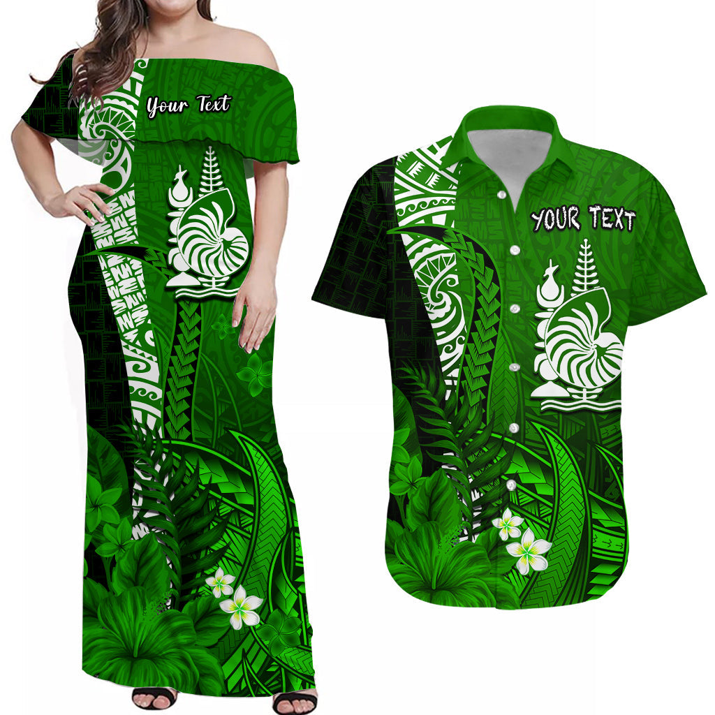 Custom New Caledonia Matching Dress and Hawaiian Shirt Nautilus Green Polynesian Hibiscus LT13 Green - Polynesian Pride