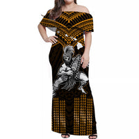 Custom Hawaiian Warrior Matching Dress and Hawaiian Shirt Polynesian Tribal Gold LT14 - Polynesian Pride