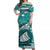 Fiji Off Shoulder Long Dress Fijian Drua Mix Tagimaucia Flower Turquoise Style LT14 Women Turquoise - Polynesian Pride