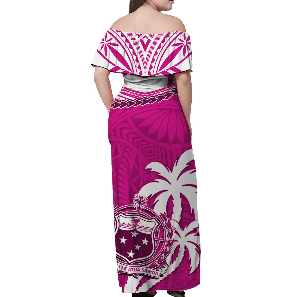 Samoa Off Shoulder Long Dress Samoan Coat Of Arms With Coconut Pink Style LT14 - Polynesian Pride
