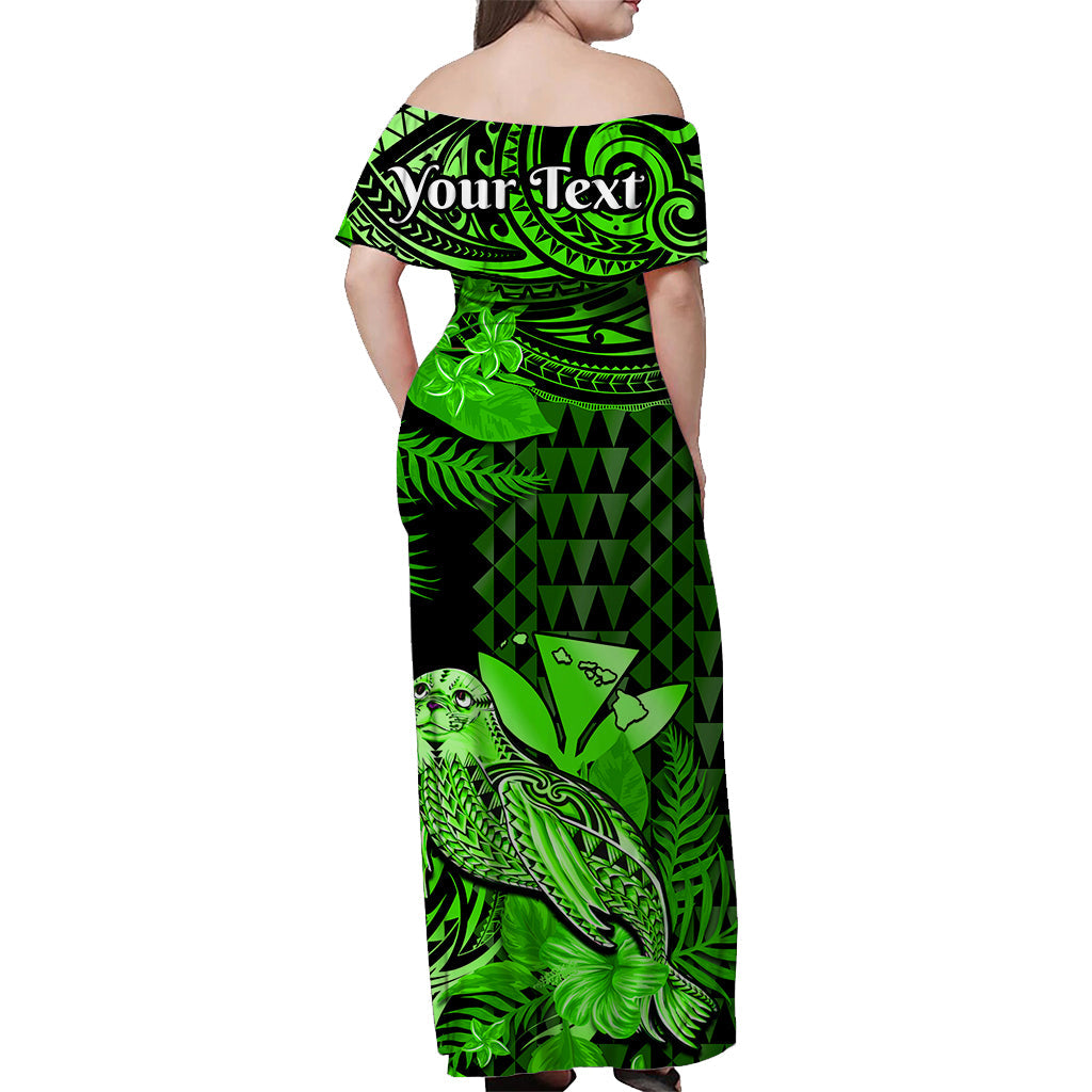 Custom Hawaii Monk Seal Matching Dress and Hawaiian Shirt Kakau with Kanaka Green LT14 - Polynesian Pride