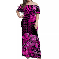 (Custom Personalised) Hawaii Monk Seal Off Shoulder Long Dress Kakau With Kanaka Pink LT14 Women Pink - Polynesian Pride