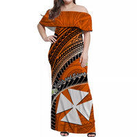 (Custom Personalised) Wallis And Futuna Off Shoulder Long Dress Plumeria Flowers With Orange Polynesian Pattern LT14 Women Orange - Polynesian Pride