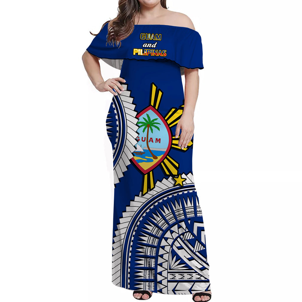 (Custom Personalised) Guam and Philippines Off Shoulder Long Dress Guaman Filipinas Together Blue LT14 Women Blue - Polynesian Pride