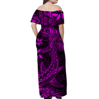 Polynesian Off Shoulder Long Dress Pink Hawaiian Tribal Hammerhead Shark LT14 - Polynesian Pride