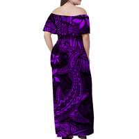 Polynesian Off Shoulder Long Dress Purple Hawaiian Tribal Hammerhead Shark LT14 - Polynesian Pride