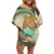 Hawaii Off Shoulder Short Dress Polynesian Shark And Sea Turtle Dreamy Turquoise Artsy LT14 Women Turquoise - Polynesian Pride