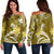 (Custom Personalised) Hawaii Flowers Wave Off Shoulder Sweater Kanaka Maoli Gold Polynesian LT13 Women Gold - Polynesian Pride