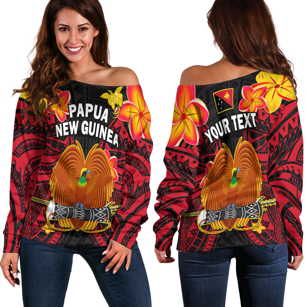 (Custom Personalised) Papua New Guinea Off Shoulder Sweater PNG Bird Of Paradise Polynesian Pattern LT14 Women Black - Polynesian Pride