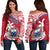 Samoa Off Shoulder Sweater Samoan Coat Of Arms With Coconut Red Style LT14 Women Red - Polynesian Pride