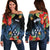 Kosrae State Off Shoulder Sweater FSM Hibiscus Flowers Mix Polynesian LT14 Women Blue - Polynesian Pride