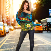 Torba Province Off Shoulder Sweater Vanuatu Pig Tusk Polynesian Flag Style LT14 - Polynesian Pride