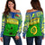 (Custom Personalised) Malampa Province Off Shoulder Sweater Vanuatu Pig Tusk Polynesian Flag Style LT14 Women Green - Polynesian Pride