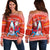 (Custom Personalised) Hawaii Christmas Off Shoulder Sweater Santa Shark Mele Kalikimaka Tribal LT14 Women Red - Polynesian Pride